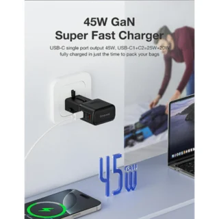 iEngage 45W Dual USB-C Port Mini Universal GaN Power Adapter(Black) — product view 2