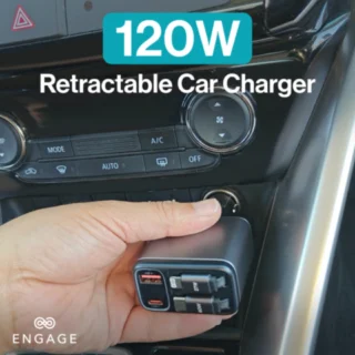 Engage 120W 4In1 Car Charger with Retractable Cables (USB-C/Lightning) & USB Ports — product view 2