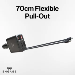 Engage 120W 4In1 Car Charger with Retractable Cables (USB-C/Lightning) & USB Ports — product view 3