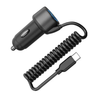 iEngage 3-In-1 55W CoiLED USB-C Cable Car Charger(USB-C/USB-A/USB-C Cable) — product view 2