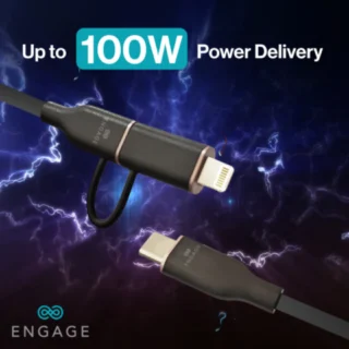 Engage Super Soft Silicone USB-C To USB-C Cable With Lightning Adapter (Black) — product view 3