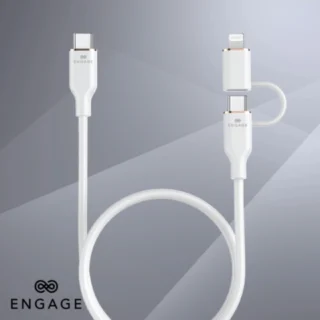 Engage Super Soft Silicone USB-C To USB-C Cable With Lightning Adapter (White) — product view 2