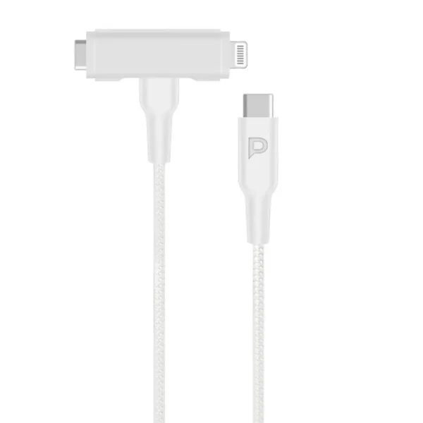 Powerology MFI Braided Type-C to Type-C and Lightning 2in1 C94 Cable 1.2M - White product image